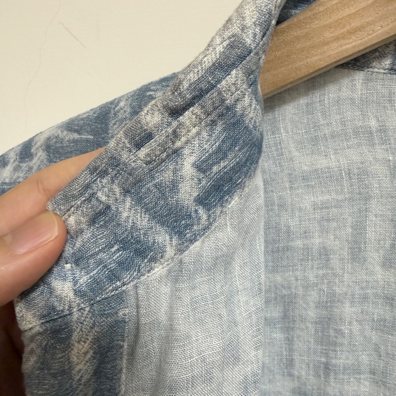 Fendi 24SS 淺藍色方格FF亞麻流蘇短袖襯衫 原價約5萬-6