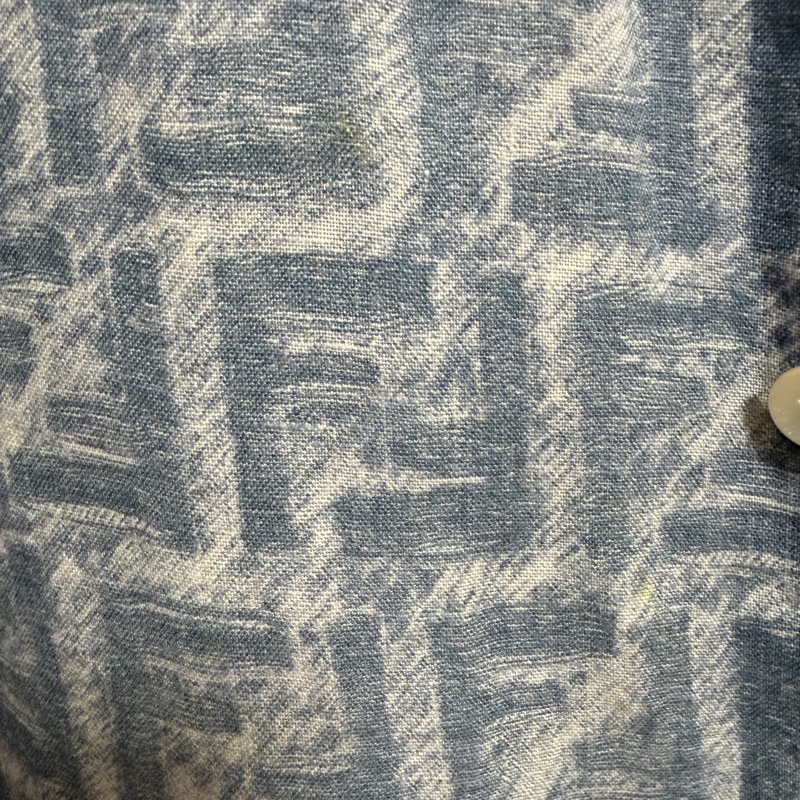 Fendi 24SS 淺藍色方格FF亞麻流蘇短袖襯衫 原價約5萬-7