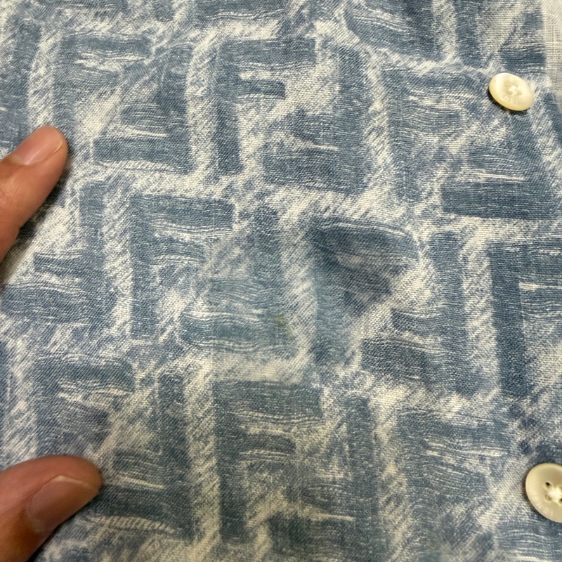 Fendi 24SS 淺藍色方格FF亞麻流蘇短袖襯衫 原價約5萬-8