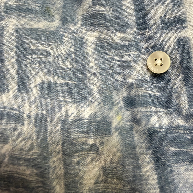 Fendi 24SS 淺藍色方格FF亞麻流蘇短袖襯衫 原價約5萬-9