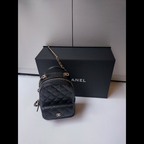 Chanel 金鍊黑荔枝皮三用小書包