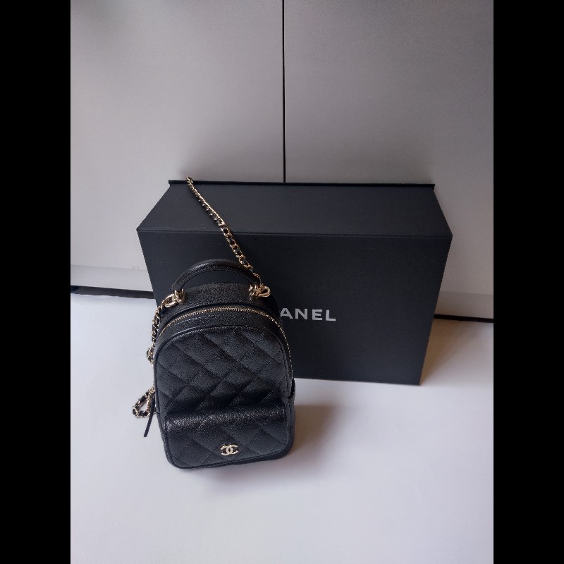 Chanel 金鍊黑荔枝皮三用小書包-0