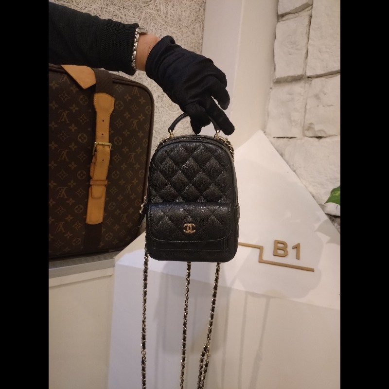 Chanel 金鍊黑荔枝皮三用小書包-3
