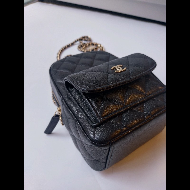 Chanel 金鍊黑荔枝皮三用小書包-6