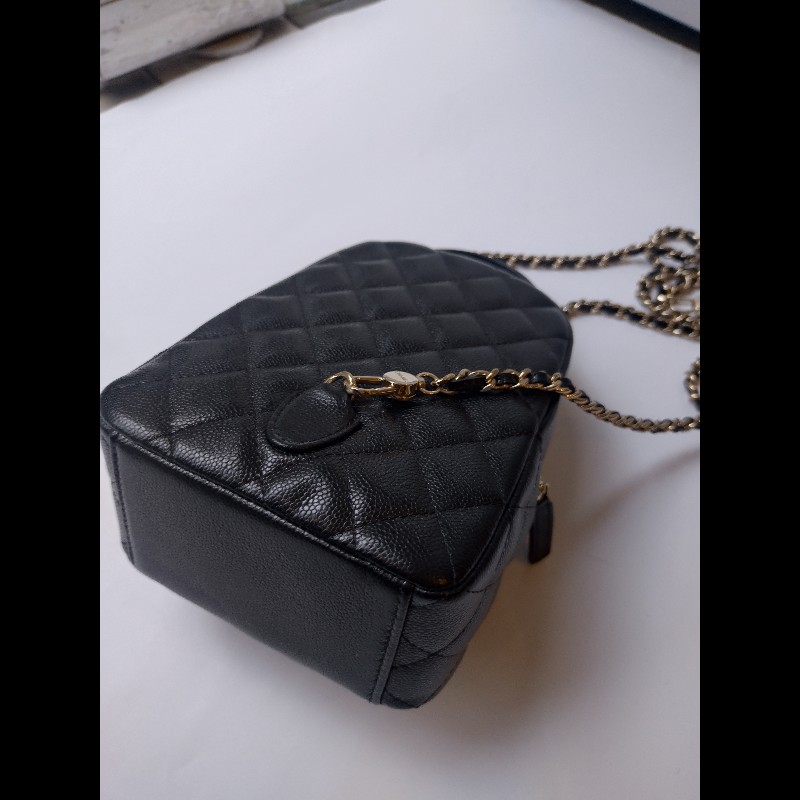 Chanel 金鍊黑荔枝皮三用小書包-8