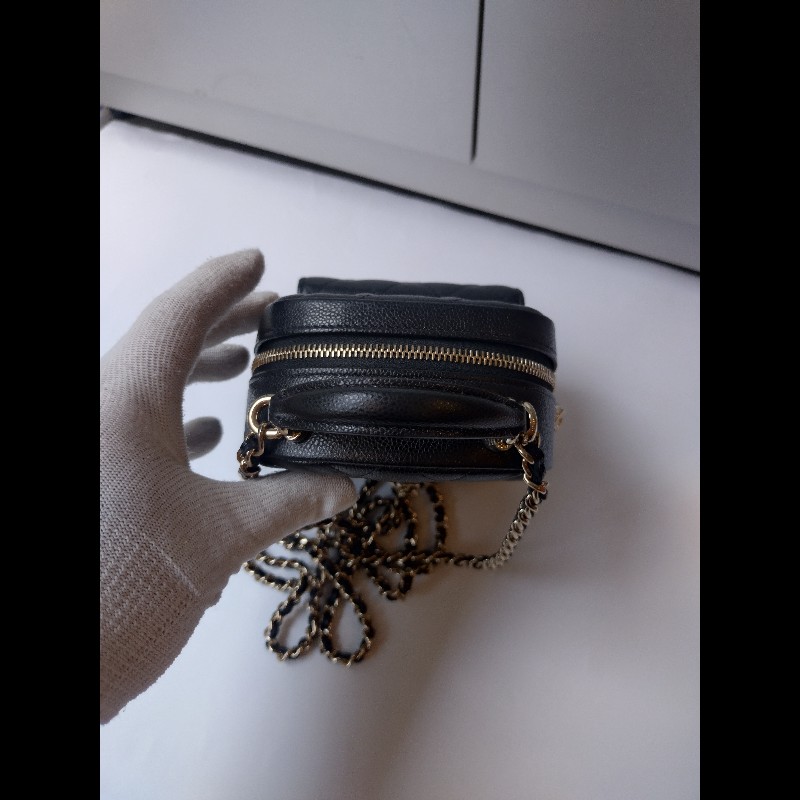 Chanel 金鍊黑荔枝皮三用小書包-11
