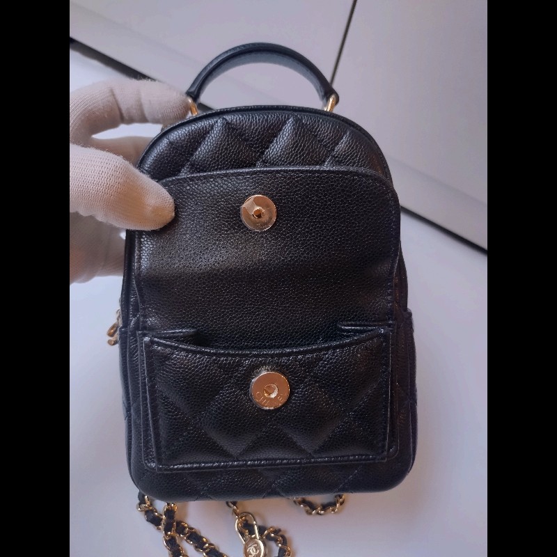 Chanel 金鍊黑荔枝皮三用小書包-19