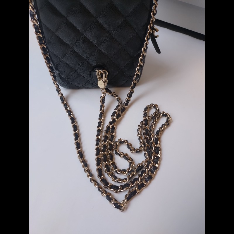 Chanel 金鍊黑荔枝皮三用小書包-21