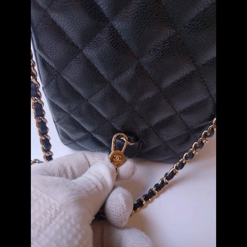 Chanel 金鍊黑荔枝皮三用小書包-22