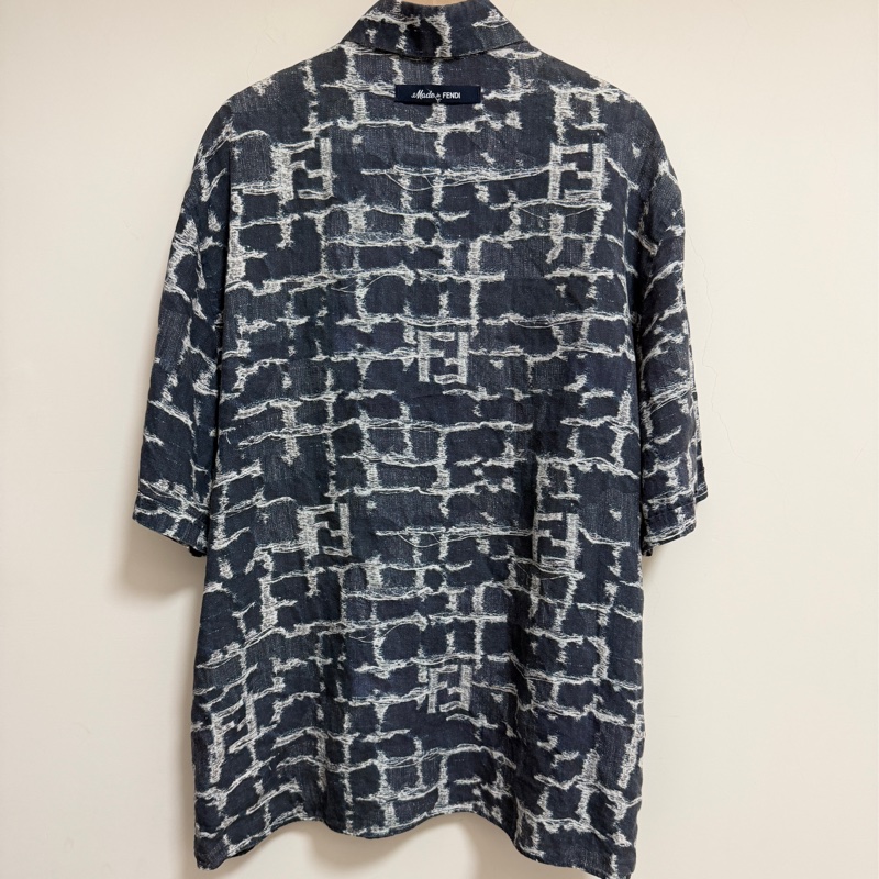 Fendi 24SS 深藍色方格FF亞麻短袖襯衫 原價約5萬-1