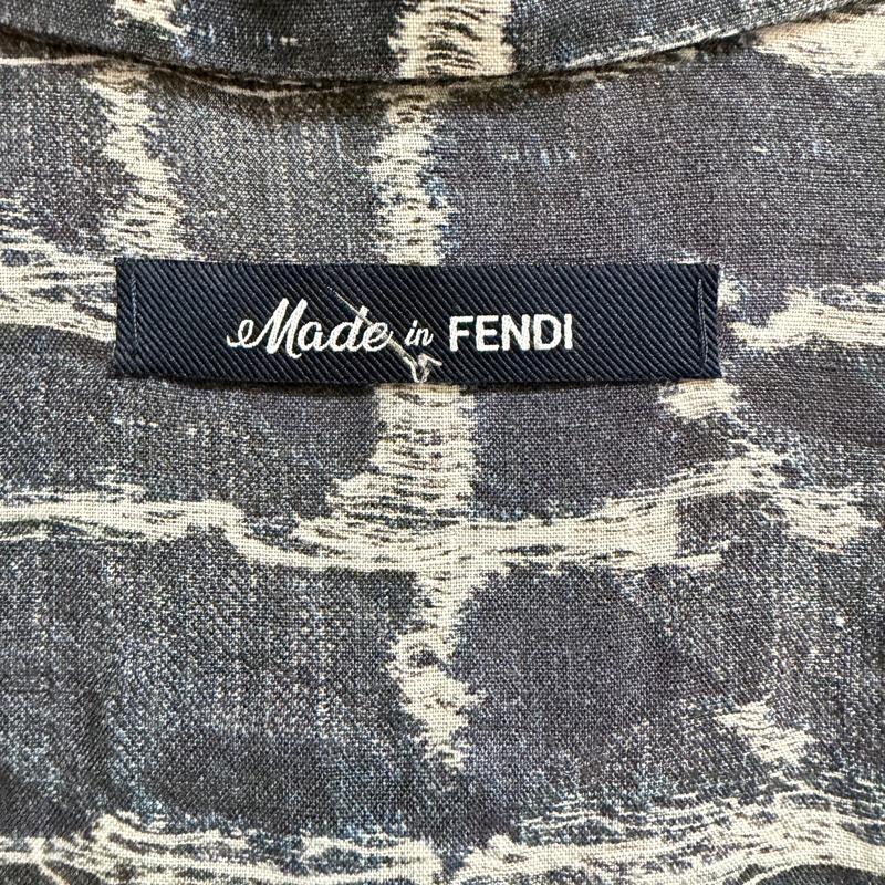 Fendi 24SS 深藍色方格FF亞麻短袖襯衫 原價約5萬-2