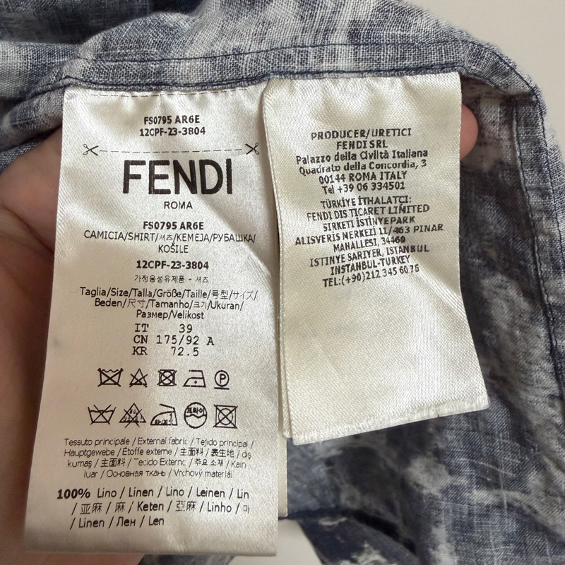Fendi 24SS 深藍色方格FF亞麻短袖襯衫 原價約5萬-4