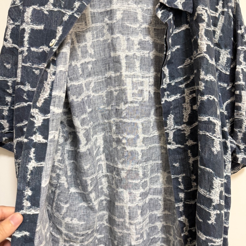 Fendi 24SS 深藍色方格FF亞麻短袖襯衫 原價約5萬-6