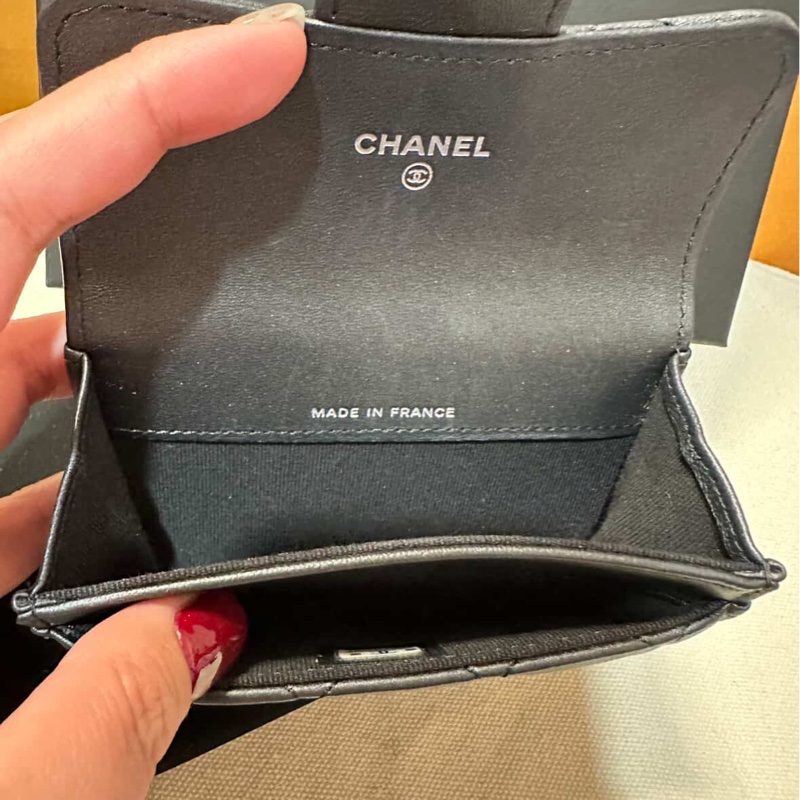chanel 黑色羊皮 卡夾 零錢包💗-3