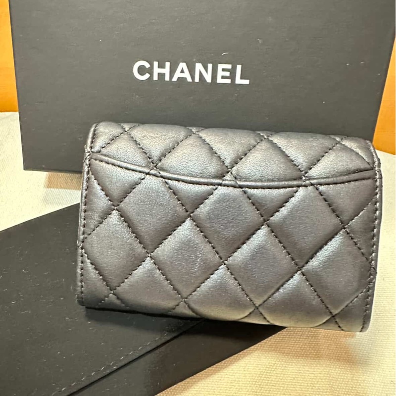 chanel 黑色羊皮 卡夾 零錢包💗-4