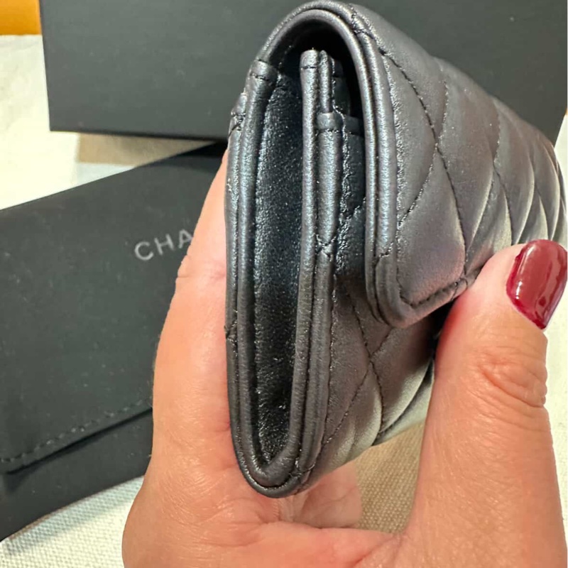 chanel 黑色羊皮 卡夾 零錢包💗-8
