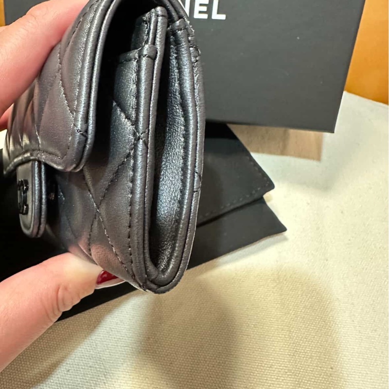 chanel 黑色羊皮 卡夾 零錢包💗-10