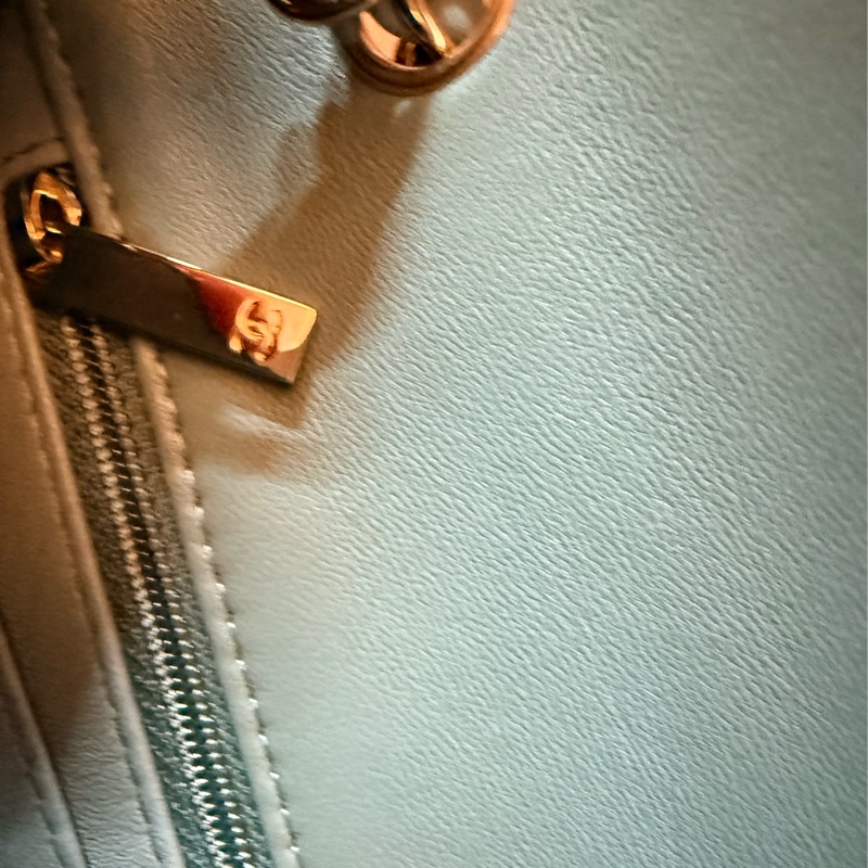 Chanel 經典款 mini 方胖17 cm tiffany綠 金釦 全配 晶片款-4