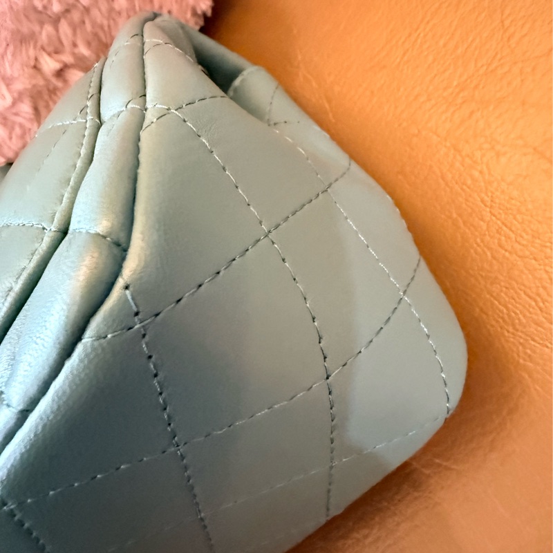 Chanel 經典款 mini 方胖17 cm tiffany綠 金釦 全配 晶片款-6