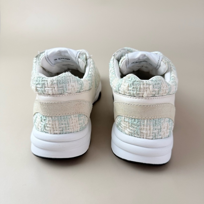 CHANEL/香奈兒 白綠編織雙C系帶休閒鞋 36碼 99新-2