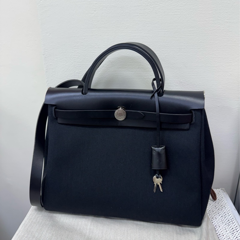 Hermes黑帆布銀釦HERBAG31-0