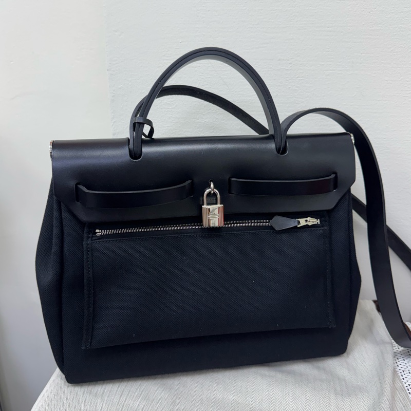 Hermes黑帆布銀釦HERBAG31-2