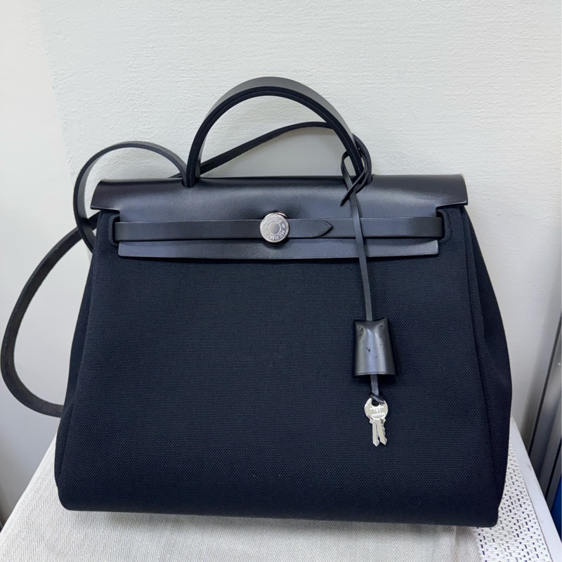 Hermes黑帆布銀釦HERBAG31-4