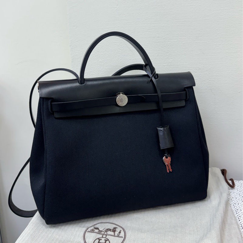 Hermes黑帆布銀釦HERBAG31-5