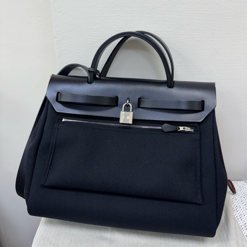 Hermes黑帆布銀釦HERBAG31-6