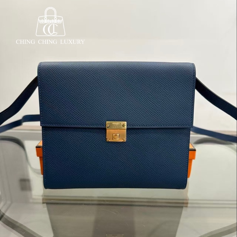 🌈Hermes💙Clic 16💙寶石藍色金扣🌟99.8新閑置🌈Epsom皮🌟愛馬仕🌟-0