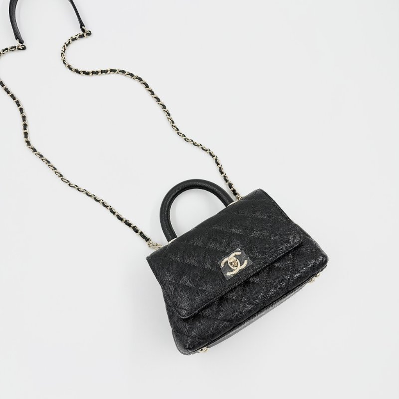 CHANEL -黑色淡金釦荔枝皮╻Mini Coco Handle-3