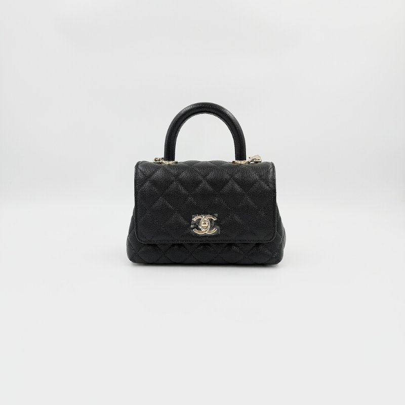 CHANEL -黑色淡金釦荔枝皮╻Mini Coco Handle-5