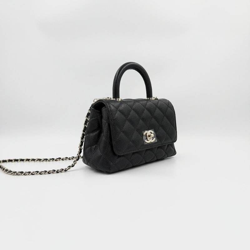 CHANEL -黑色淡金釦荔枝皮╻Mini Coco Handle-8