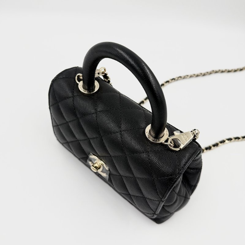 CHANEL -黑色淡金釦荔枝皮╻Mini Coco Handle-9