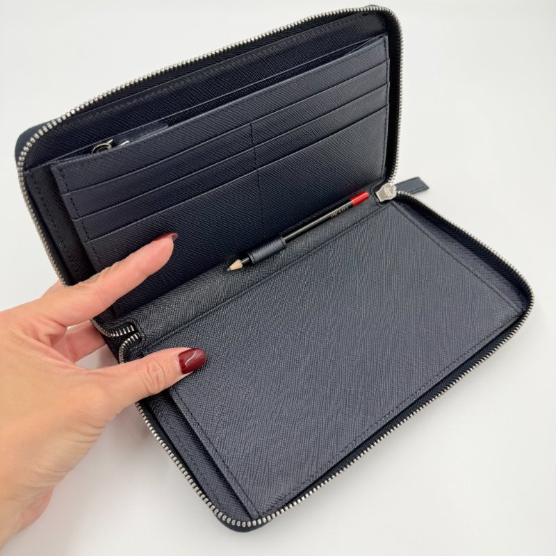 PRADA - 深藍色防刮牛皮商務型長夾-4