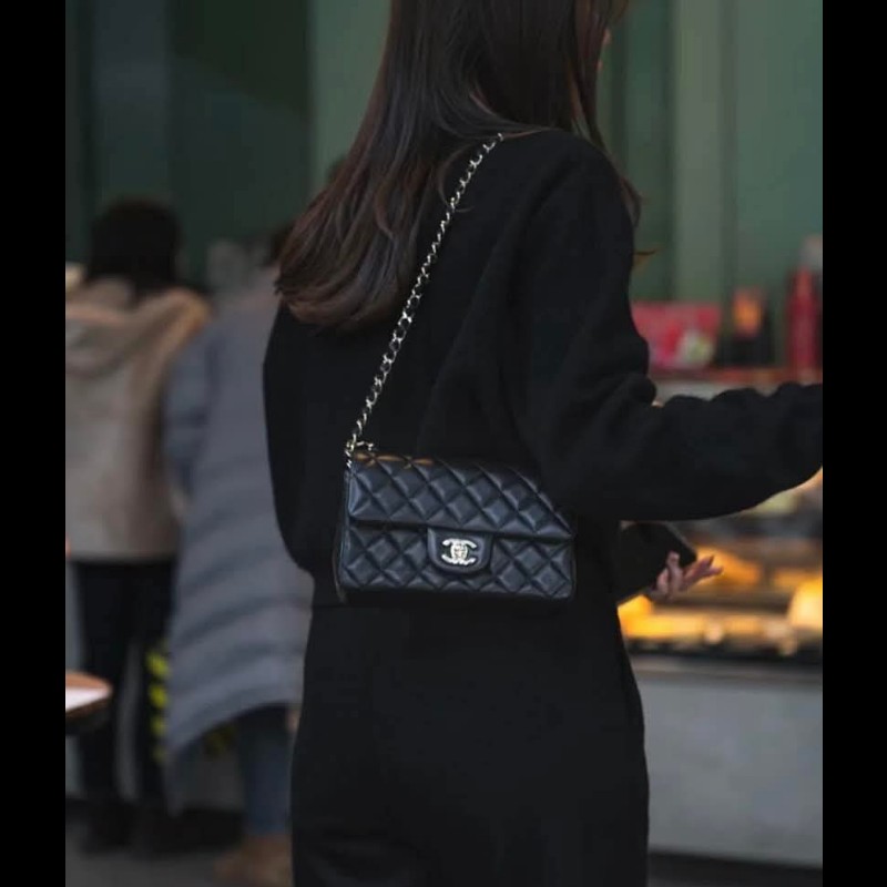 Chanel 香奈兒 🈶購證 CF 20 大mini  黑金羊皮-1