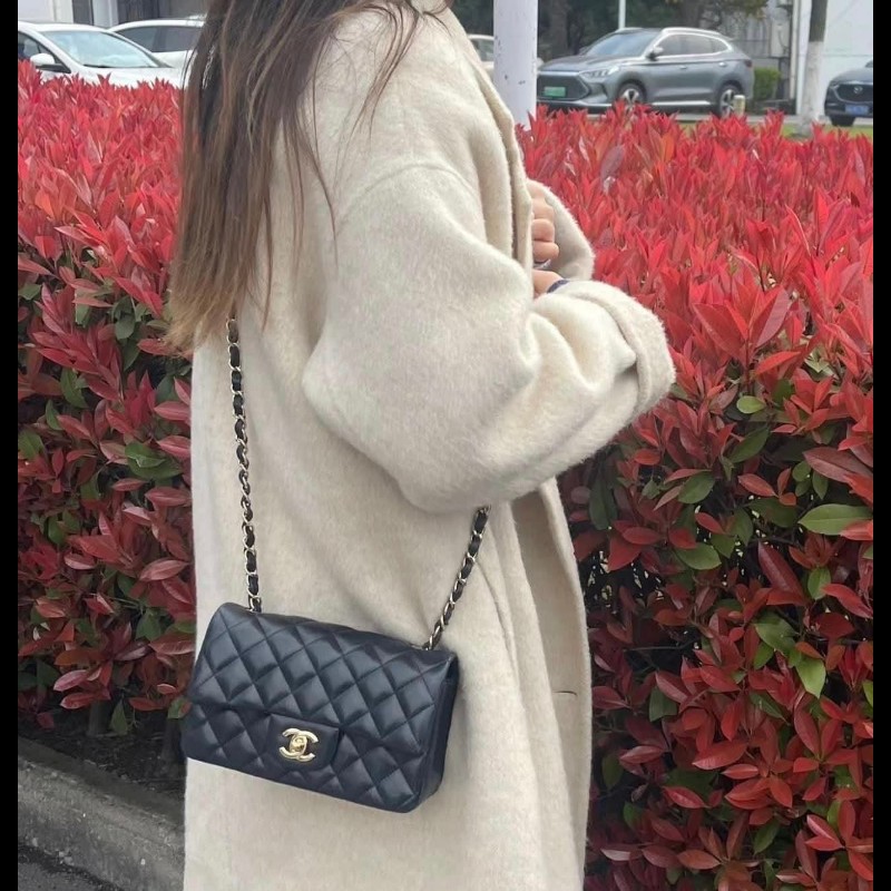 Chanel 香奈兒 🈶購證 CF 20 大mini  黑金羊皮-3