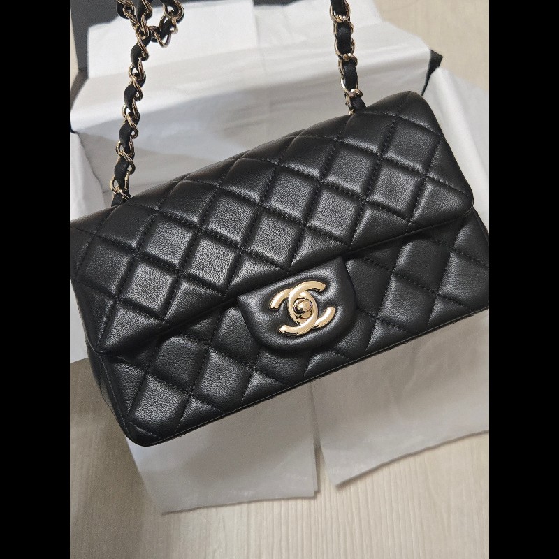 Chanel 香奈兒 🈶購證 CF 20 大mini  黑金羊皮-4