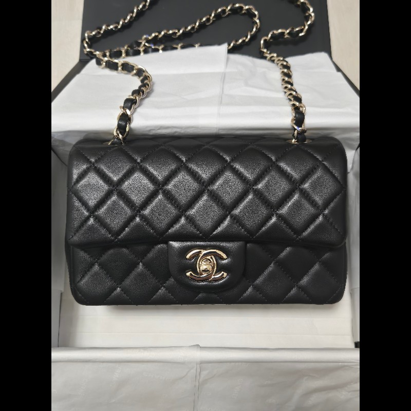 Chanel 香奈兒 🈶購證 CF 20 大mini  黑金羊皮-6
