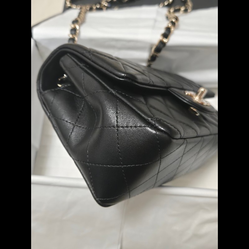 Chanel 香奈兒 🈶購證 CF 20 大mini  黑金羊皮-7