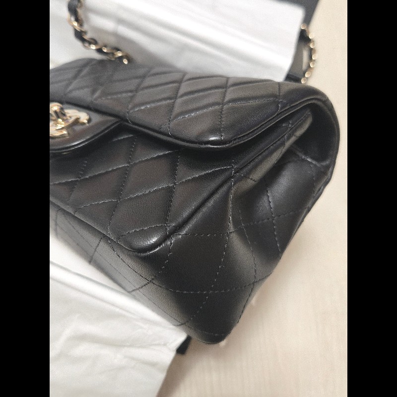 Chanel 香奈兒 🈶購證 CF 20 大mini  黑金羊皮-8