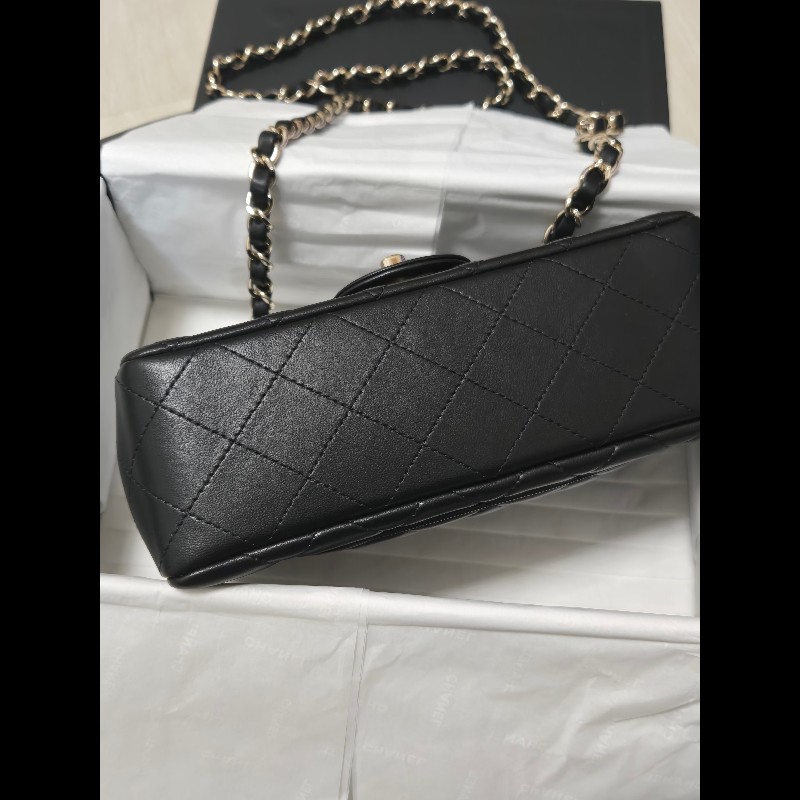 Chanel 香奈兒 🈶購證 CF 20 大mini  黑金羊皮-9