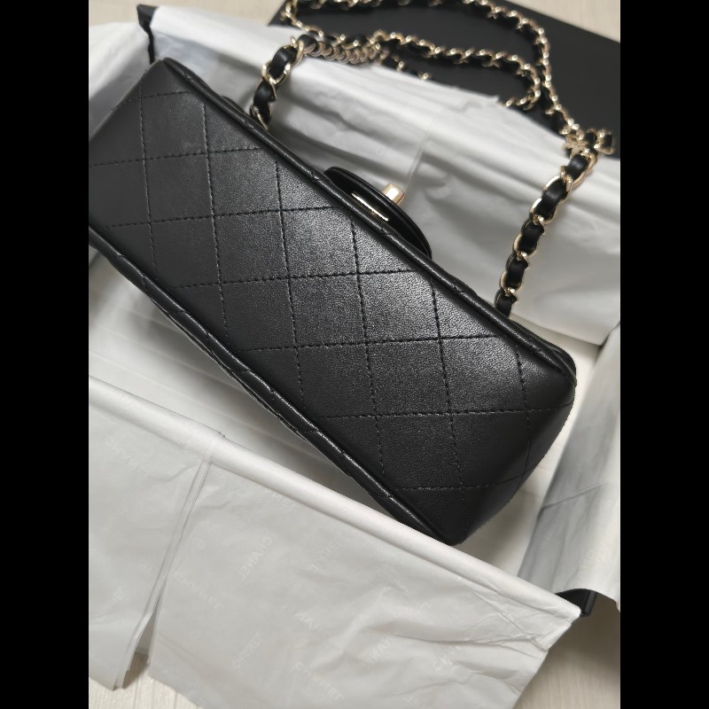 Chanel 香奈兒 🈶購證 CF 20 大mini  黑金羊皮-10