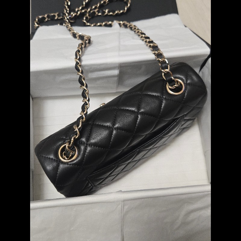 Chanel 香奈兒 🈶購證 CF 20 大mini  黑金羊皮-11