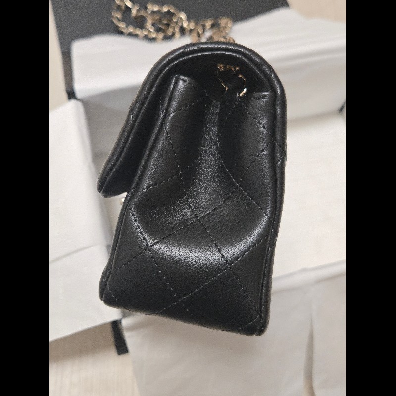 Chanel 香奈兒 🈶購證 CF 20 大mini  黑金羊皮-14