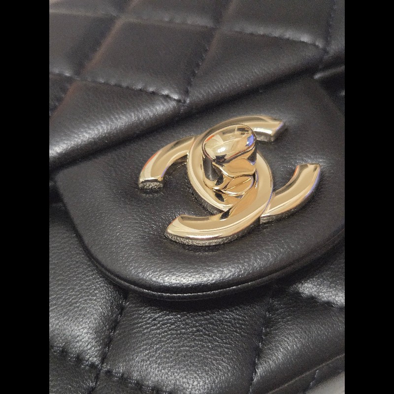 Chanel 香奈兒 🈶購證 CF 20 大mini  黑金羊皮-21
