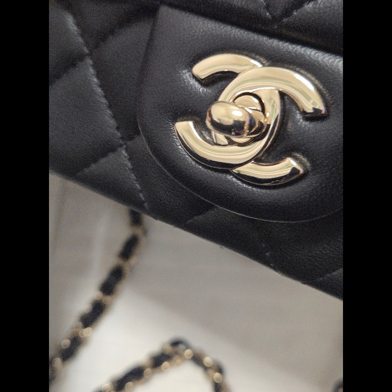 Chanel 香奈兒 🈶購證 CF 20 大mini  黑金羊皮-22