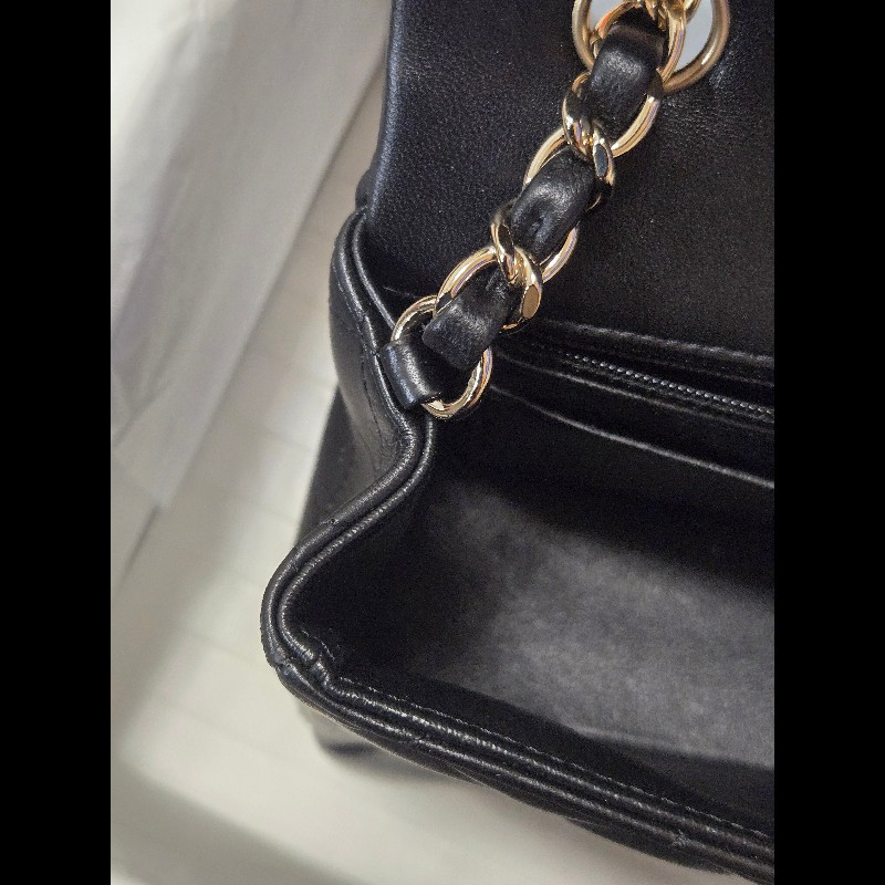 Chanel 香奈兒 🈶購證 CF 20 大mini  黑金羊皮-25