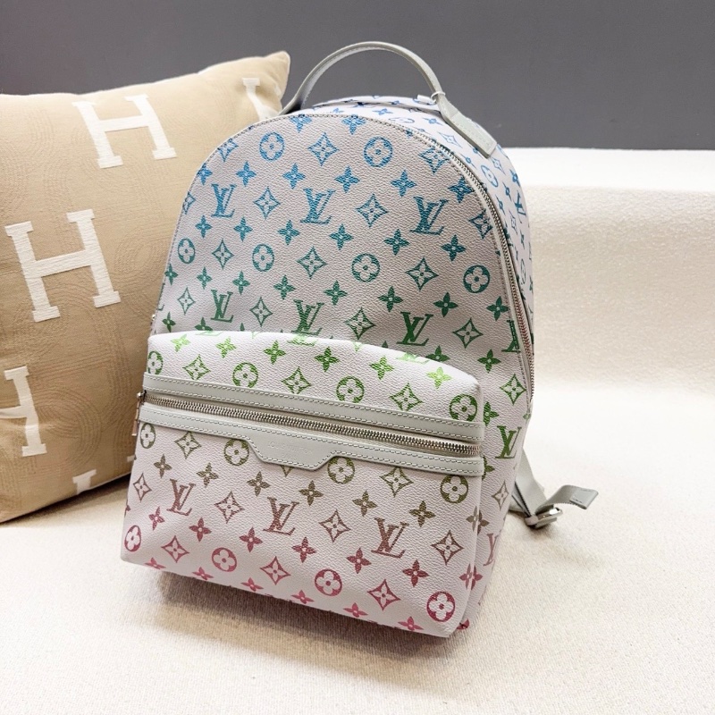 LV新款 漸變彩虹音符灰三彩後背包牛皮 灰白老花芯片款28*36*16 全新閒置配件塵袋-4