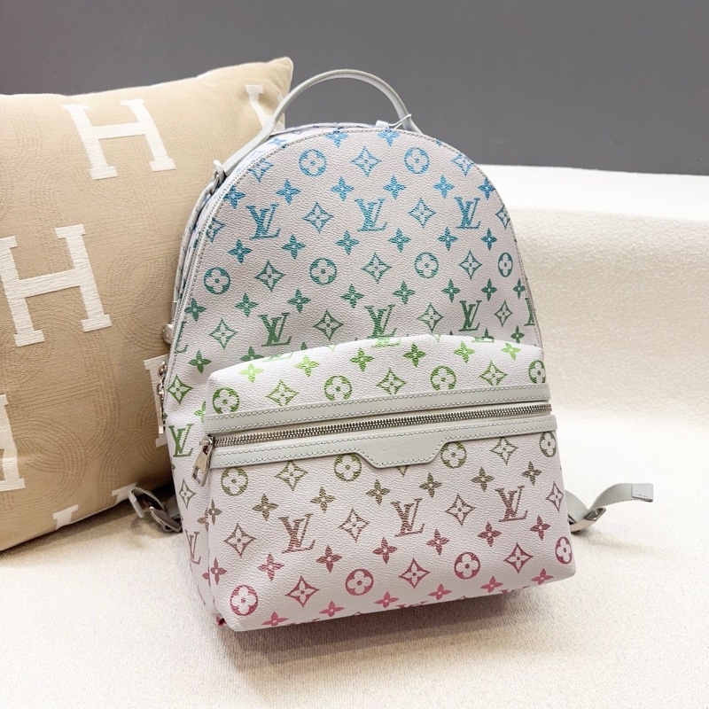 LV新款 漸變彩虹音符灰三彩後背包牛皮 灰白老花芯片款28*36*16 全新閒置配件塵袋-6